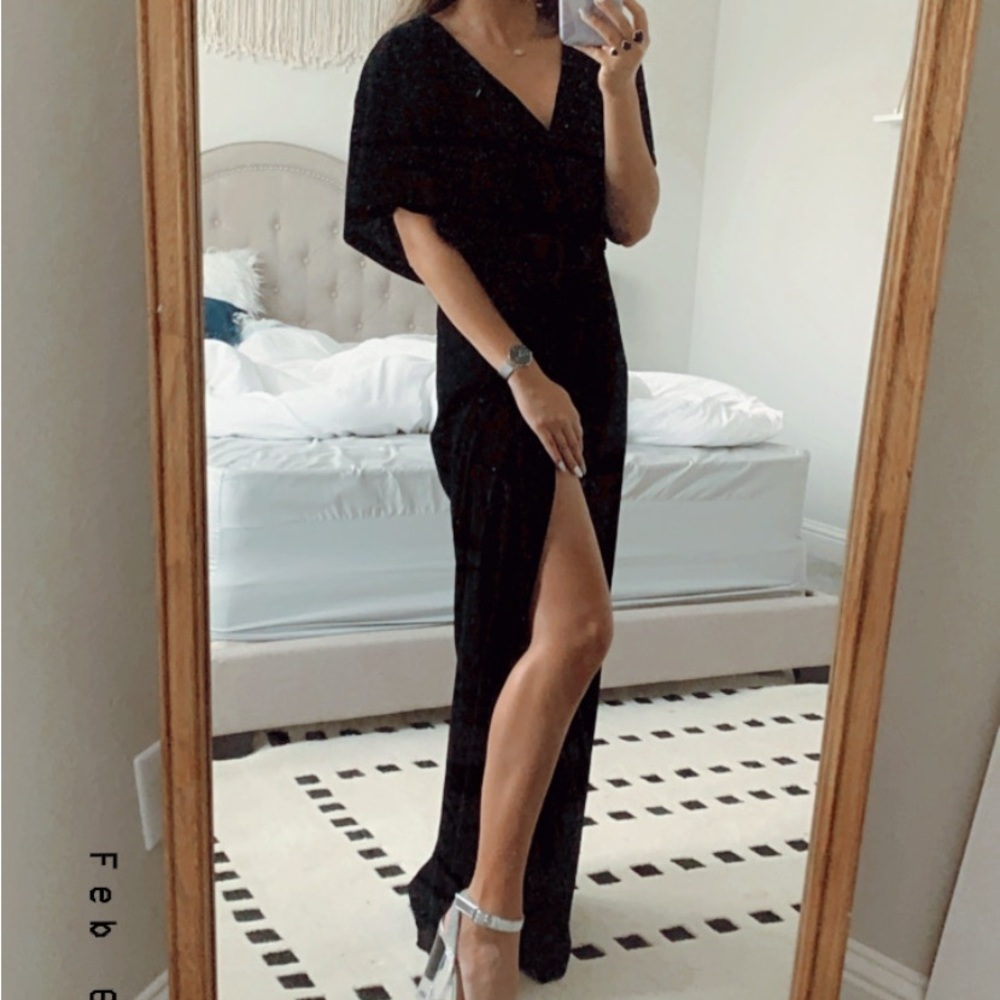 modcloth x collectif black velvet maxi dress with slit